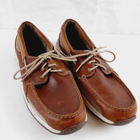 Dunham Rollbar Mens Tie Loafers Size 11.5D Boat Shoes Brown Leather ABZORB - Picture 1 of 16
